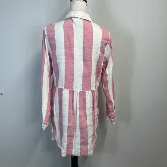 Tommy Bahama Shirt Dress sz Large Red Pink White Striped Linen Pockets Beach #S - Picture 11 of 12